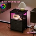 thumbnail image 2 of Tomnk Nightstands Set of 2, Bed Side Table with Charging Station, LED Night Stand with 2 Fabric Drawers, Black, 2 of 8