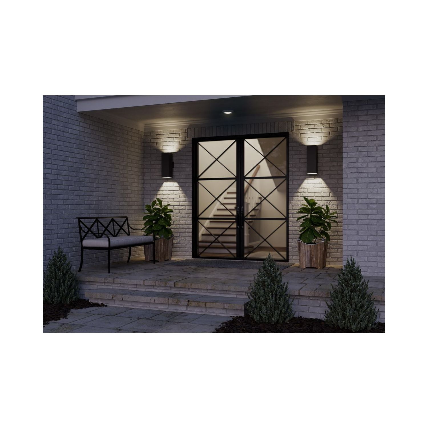 6" Square Two-Light Black Up/Down Modern Outdoor Wall Light
