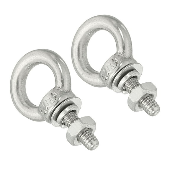 M3x60 1/8"x0.35" Stainless Steel Eye Bolts Threaded Screw Eyebolt Shoulder Ring with Nuts Washers 2 Set