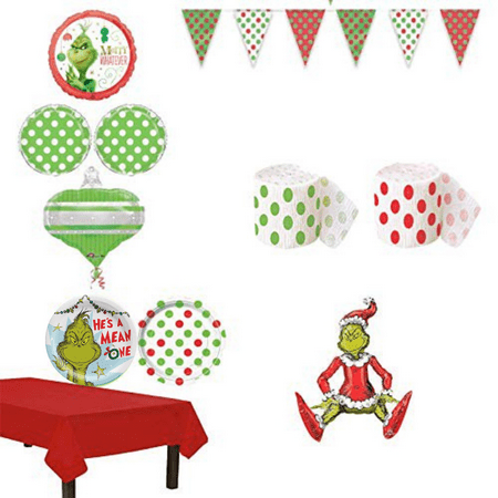 The Grinch Who Stole Christmas Party Pack for 16 Guest with Balloons & Grinch Greeter
