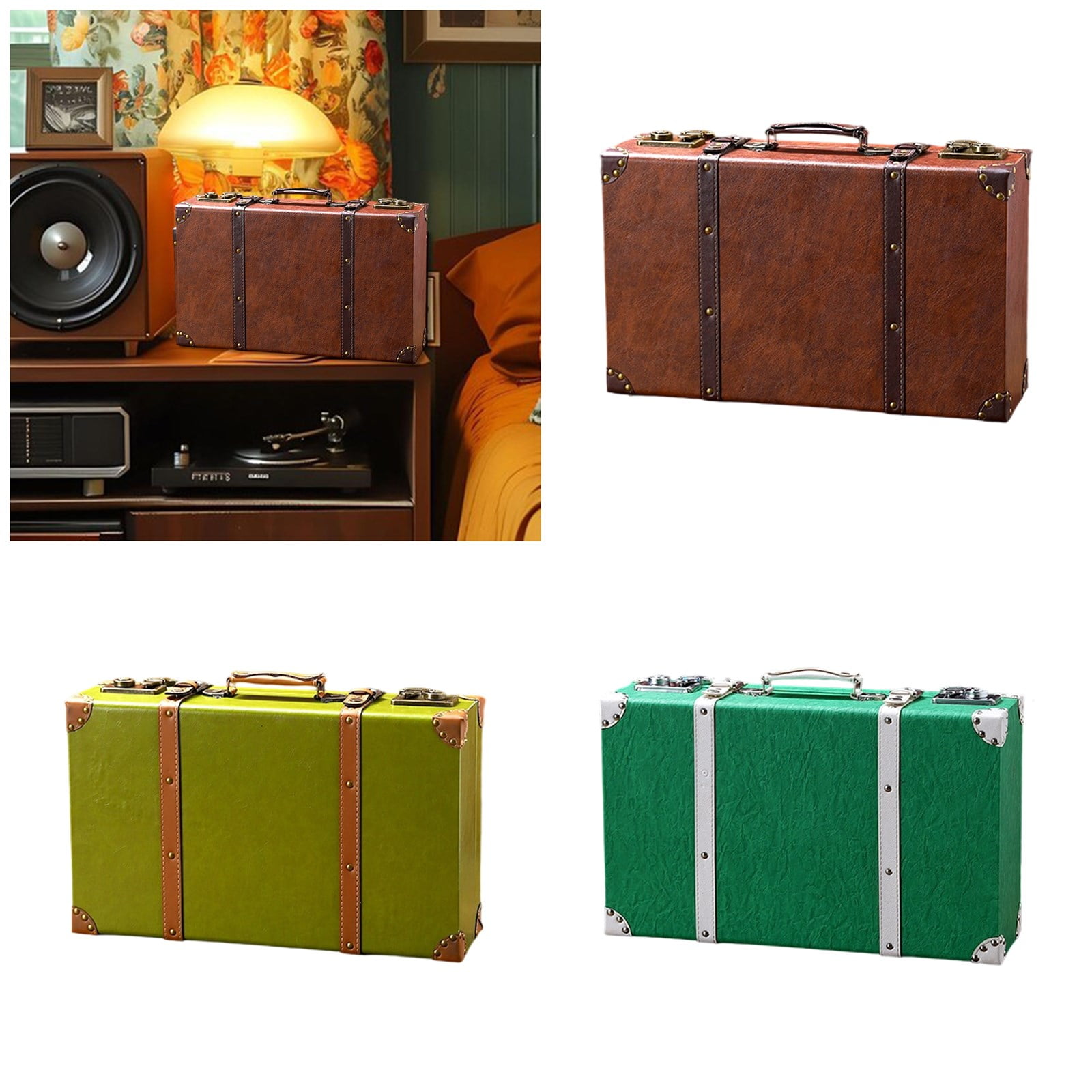 Handcrafted Leather Trunk Practical Carrying Case Decorative Clothes Storage Suitcase Photography Props Case