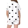 thumbnail image 4 of Unisex Kids Pajamas 2 Piece Set Short Sleeve Silky Button Down Sleepwear Loungewear Heart Printed Pajamas Short Sleeved Button Top Shorts Home Pajamas Set, 4 of 4