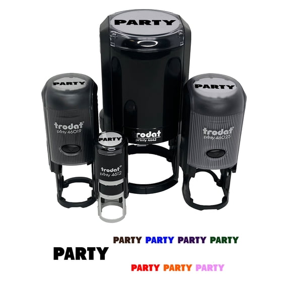 Party Bold Text Self-Inking Rubber Stamp Ink Stamper - Lime Green Ink - Small 3/4 Inch