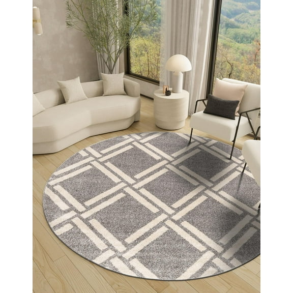 Unique Loom Trellis Collection Area Rug (8' Round Gray/Beige)