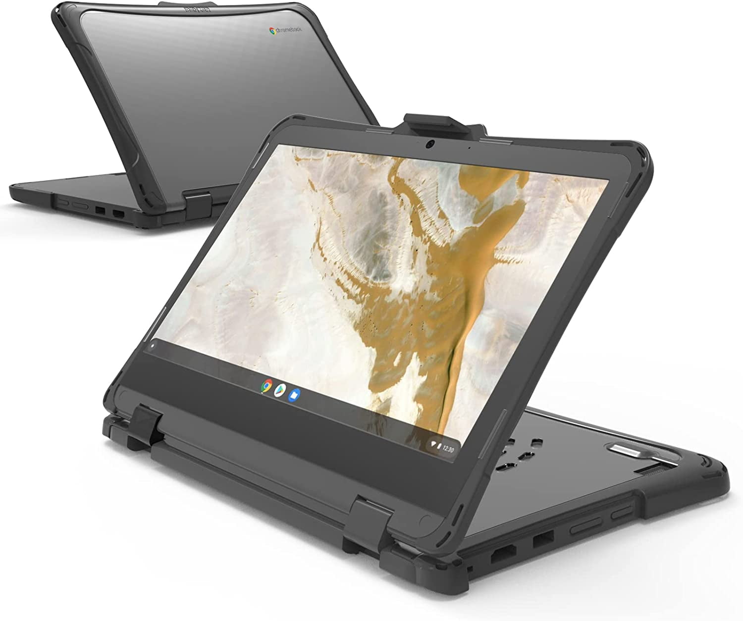 iBenzer Hexpact Case for Lenovo 300e/300w/500e/500w Gen 3 Chromebook 2-in-1 11", Heavy Duty Case for K-12 Students, Protective Case with Screen Lock, BK, W-LNV300E3-BK