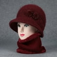 thumbnail image 3 of Prolriy Winter Hats for Women, Women's Knitted Warm Basin Hat Padded Cotton Hat Plush Hat + Scarf Two Set Womens Hats Red, 3 of 3