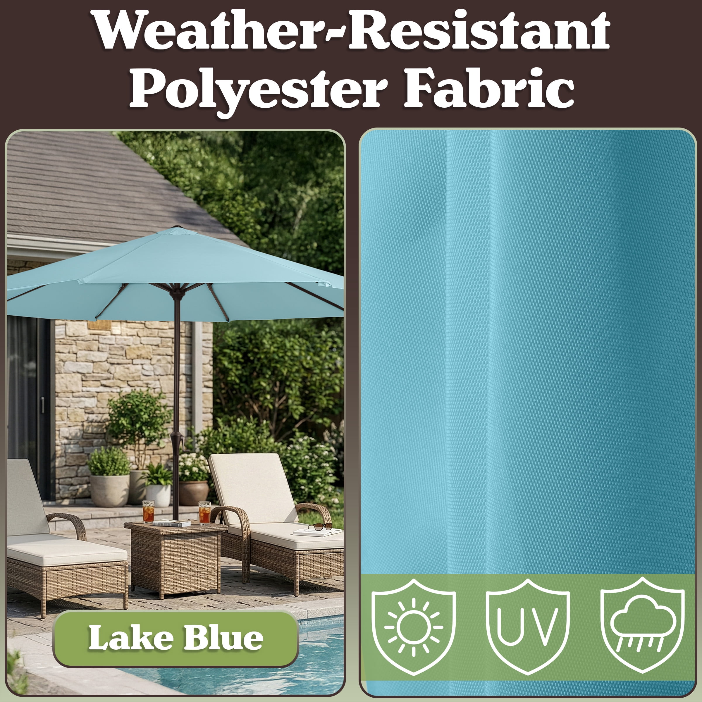 Pure Garden 9FT Outdoor Vented Patio Umbrella with Easy Crank (Blue)