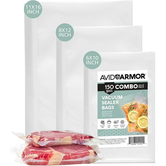 Avid Armor Pre-Cut Vacuum Seal Bags, 150 Pack, Food Saver Bags for Sealer, Clear