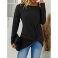 thumbnail image 5 of TEMOFON Women's Cold Shoulder Tops Long Sleeve Twist Knot Top Casual Tunic Blouse T-Shirts Black, 5 of 6