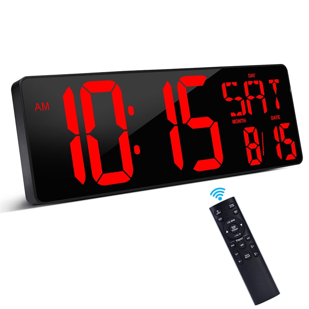 XREXS Large Digital Wall Clock with Remote Control, 16.5 Inch LED Large Display Count Up & Down Timer, Adjustable Brightness Alarm Clock with Day/Date/Temperature for Home, Gym, Office and Seniors