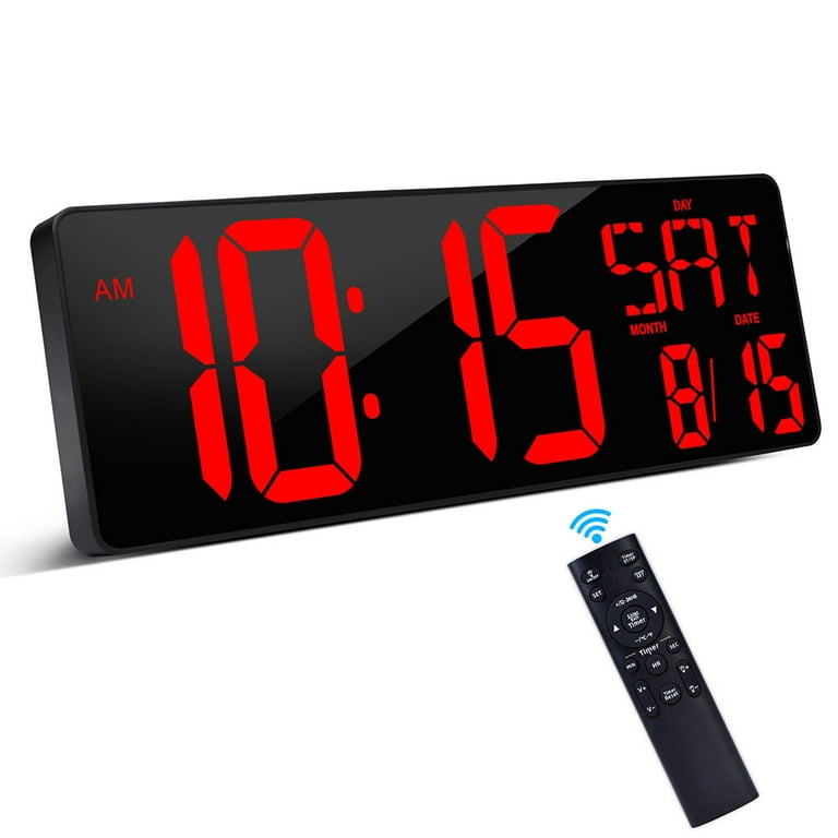 XREXS Large Digital Wall Clock with Remote Control, 16.5 Inch LED Large Display Count Up & Down Timer, Adjustable Brightness Alarm Clock with Day/Date/Temperature Home, Gym, Office and Seniors - Walmart.com