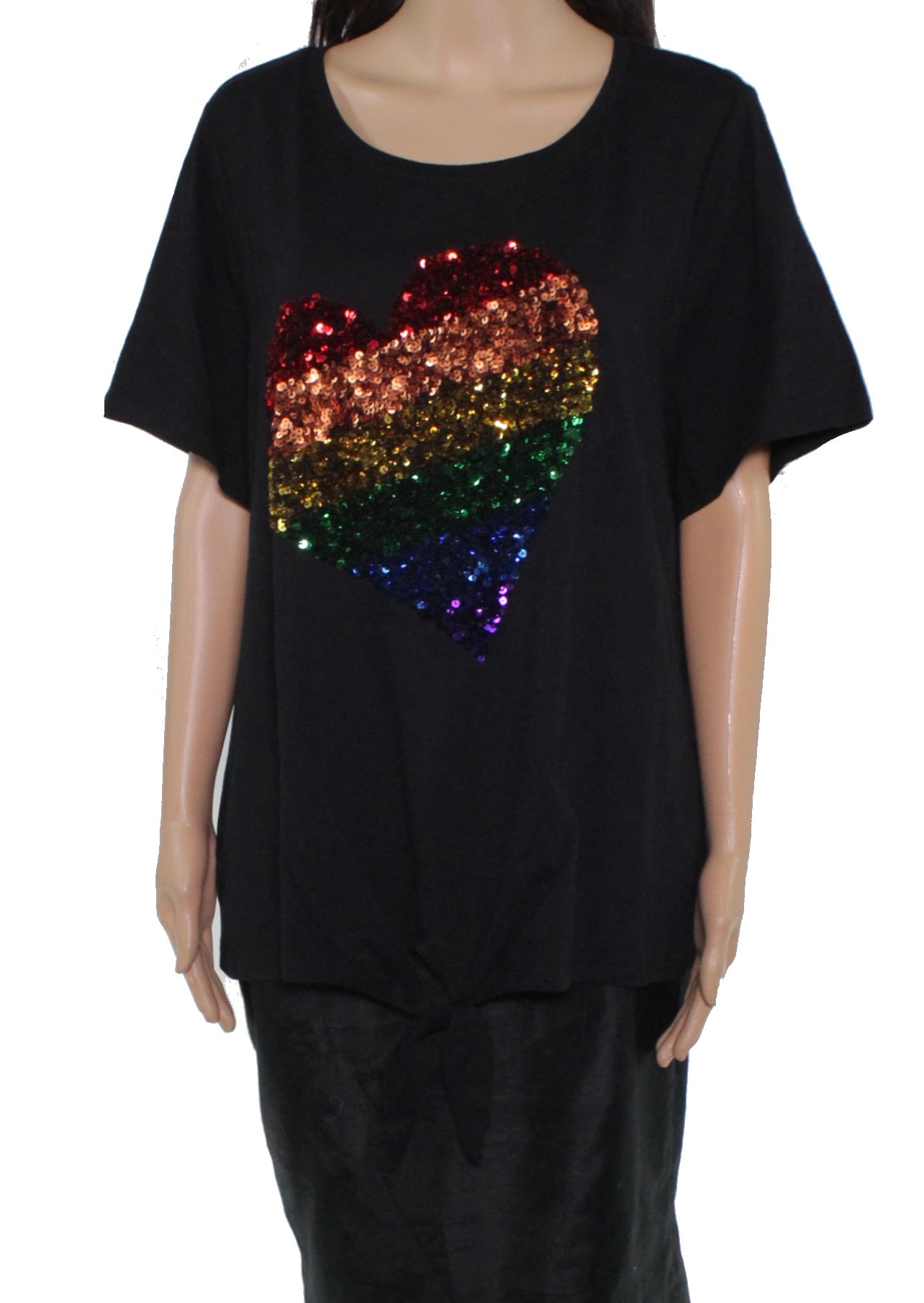 INC - Womens Top Plus Knit Pride Sequin Rainbow Tie Hem 1X - Walmart.com - Walmart.com