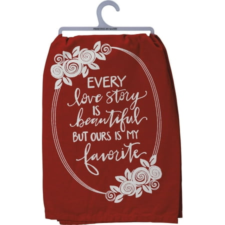 Every Love Story is Beautiful Red and White Kitchen Dish Towel 28