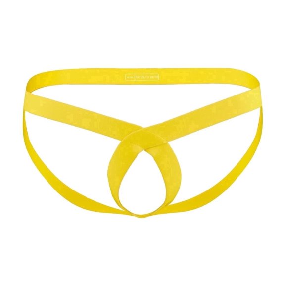 TANBOM Men's Cross Front Strap Ventilated Pouch Nylon Stretch Thong Underwear, Yellow,1-Pack, M