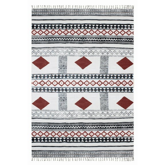 Casavani - 2'x3' Area Rugs for Kitchen and Study Room Handblock Printed Brown Cotton Dhurrie