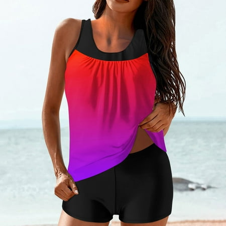 Maqroz Women s Tankini Suits 2025 Tummy Control Swimsuit Two Piece Graphic Bathing Suit Tank Top with High Waisted Boyshorts 2 Piece Swimsuit for Women Women s Swimsuits On Clearance
