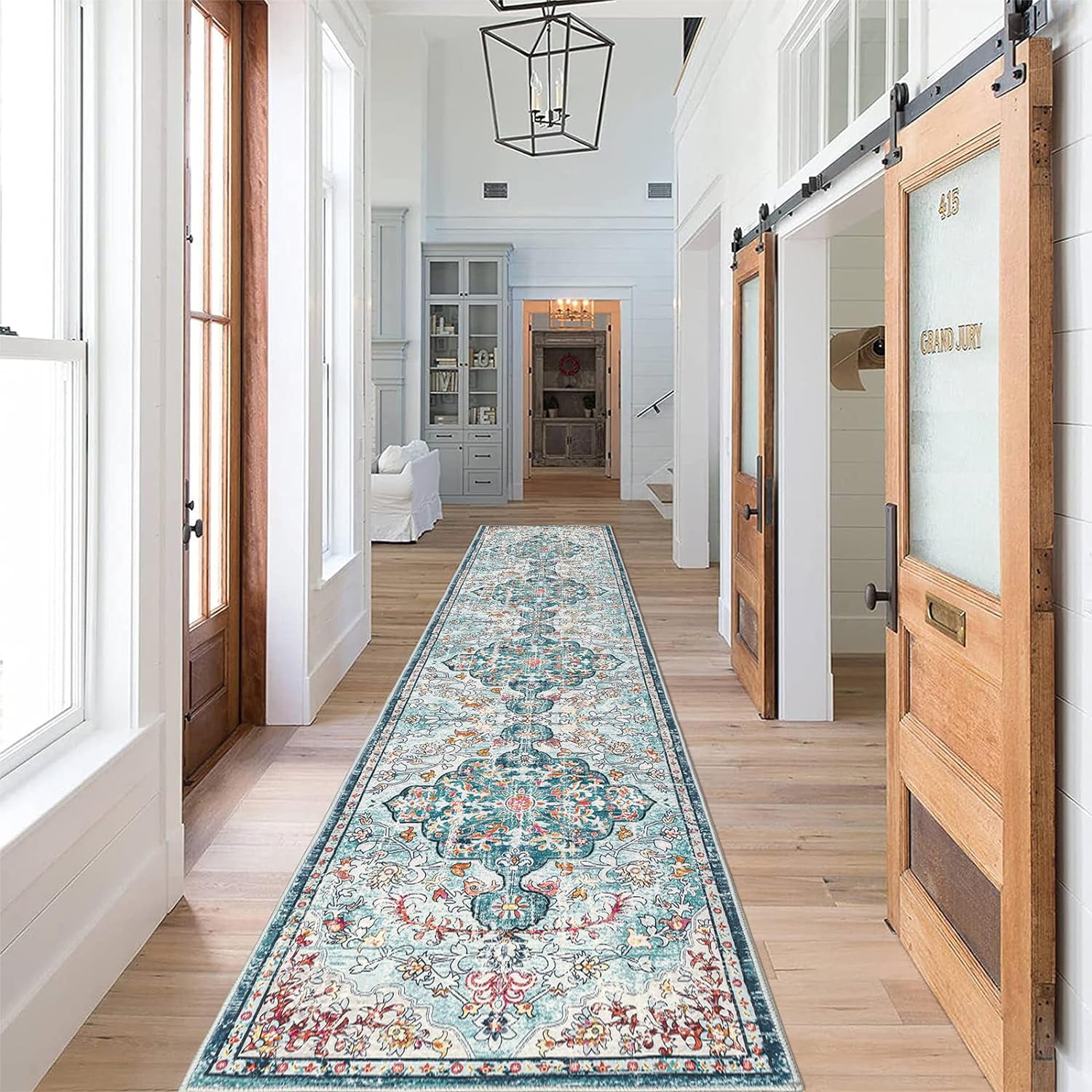 Findosom 2'x10' Vintage Runner Rug 0.4" Distressed Hallway Rug Non Slip Laundry Runner Rug Decor Rug Washable Runner Rug Kitchen Floor Mat Entryway Rug Runner for Laundry Kitchen Entryway, Blue