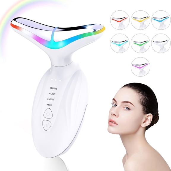 ELORTI 7 Color Neck Face Massager, Red Light Therap Facial Massager, Face 𝖲cuIpting Tool for Wrinkles, Double Chin, Vibrating Galvanic Machines, White