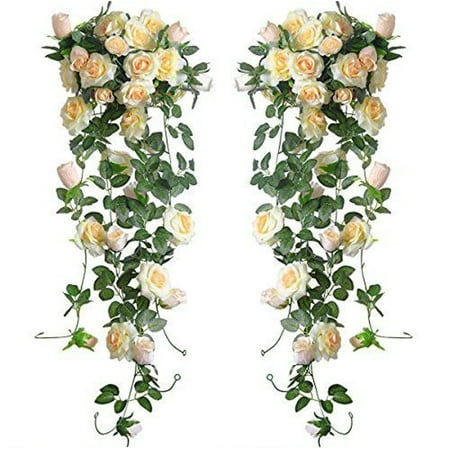 Outgeek 7.5ft Flower Vines 16 Heads Artificial Vines Plants Romantic Rose Flowers Wedding Decor Vine Flower Garland for Home Garden Wedding Party (Best Flowers For Flower Boxes)