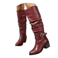 thumbnail image 1 of Leozcaa Women's Knee High Boots Chunky Block Heels Wide Calf Boots with Side Zipper Buckle Riding Boots, 1 of 9