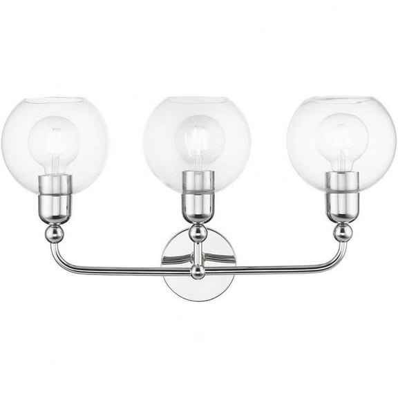 St James's Royd 3 Light Sphere Bathroom Light in Industrial Style-12.5 inches Tall and 23.75 inches Wide-Polished Chrome Finish Bailey Street Home