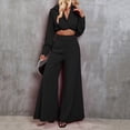 thumbnail image 4 of YHAJDS Two Piece Set for Women,Womens Pants Suit Solid Color Long Sleeve Lapel Knit Sweater Top with Pants Ladies Warm Fall Winter Fashion Casual Suit, 4 of 5