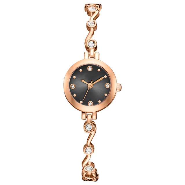 Reloj de pulsera de cuarzo con pantalla analógica y esfera redonda elegante y simple para mujer (correa de oro rosa, reloj negro)