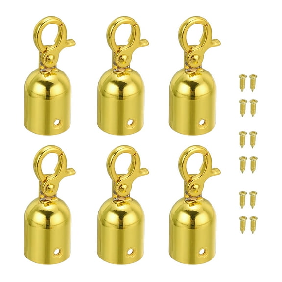 Uxcell 0.8"x2" Stanchion Rope End Stopper, 6 Pack Cord End Caps Barrier Rope End Cap Snap Hooks, Golden