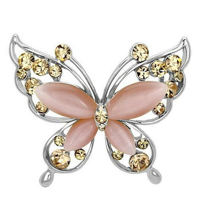 Alamode LO2805 Women Imitation Rhodium White Metal Brooches with Synthetic in Light Rose