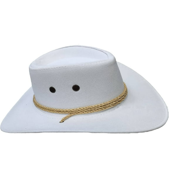 TELOLY Cowboy Hat,Luxurious Suede Wide-Brim Cowgirl Hat for Sunshade Style,Adventure-Ready Safari Hat with Secure Chin Strap,White