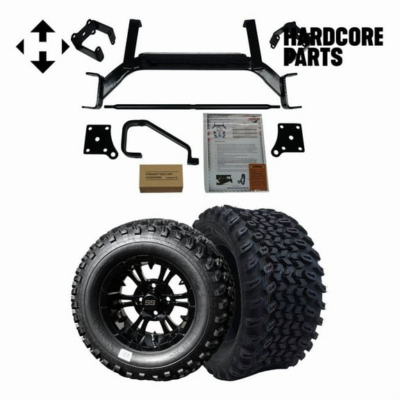 Hardcore Parts 6" Drop Axle Lift Kit for EZGO TXT/PDS (2001.5-2013) Electric Golf Cart with 12" Black ‘VAMPIRE’ Wheels and 23"x10.5"-12" All-Terrain tires