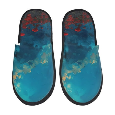 Balery Tower And Red Roses Slient Indoor Furry Fleece Comfort House Shoes Soft Non-Slip Home Shoes Cotton slippers House Slippers-- Large