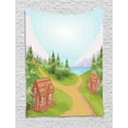 thumbnail image 1 of Log Cabin Tapestry, Countryside Theme Sketch of a Small Village with Wooden Lodges, Wall Hanging for Bedroom Living Room Dorm Decor, 40W X 60L Inches, Baby Blue and Multicolor, by Ambesonne, 1 of 2