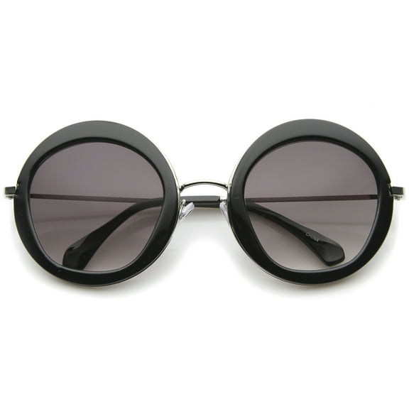 sunglassLA Unisex Goemetric Hexagonal Lens Round Metal Accented Oversized Sunglasses (Black-Silver / Lavender) - 56mm