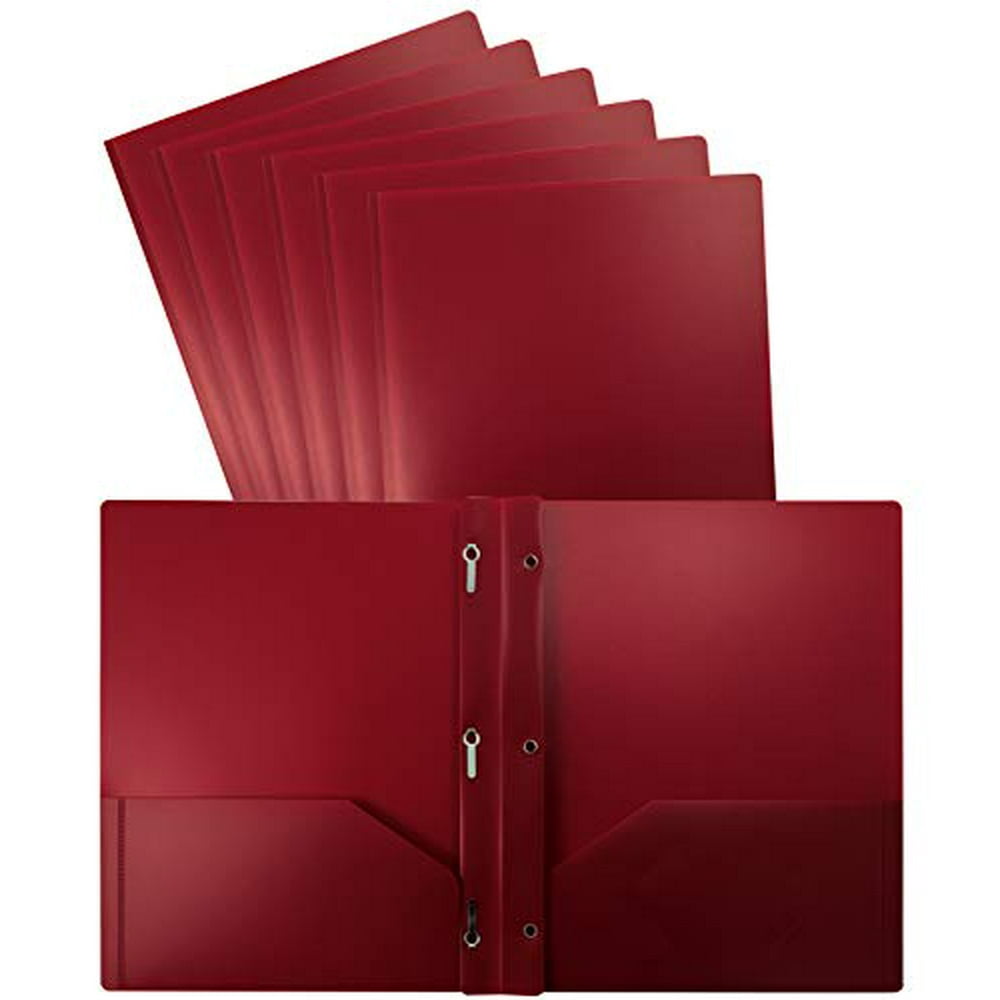 Better Office Products Burgundy Plastic 2 Pocket Folders with Prongs, 24 Pack, Heavyweight