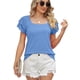 thumbnail image 1 of Camiseta informal de Color puro de verano con mangas cortas y capas dobles holgadas para mujer, 1 of 8