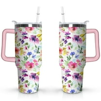 40oz Pioneer Tumbler with Handle Lid and Straw,Colorful Floral Tumblers Gifts for Women Girls Men Adults(Pink)