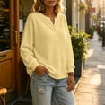 thumbnail image 5 of IUYRTFE Women's Waffle Knit Henley Top Long Sleeve Drop Shoulder Relaxed Fit Casual Solid Color Pullover, 5 of 9