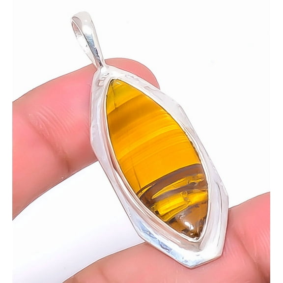Yellow Tiger Eye - South Africa Gemstone 925 Sterling Silver Pendant 2.03" A36, Christmas Gift, Gemstone Silver Jewelry, Tigers Eye Pendant, New Year