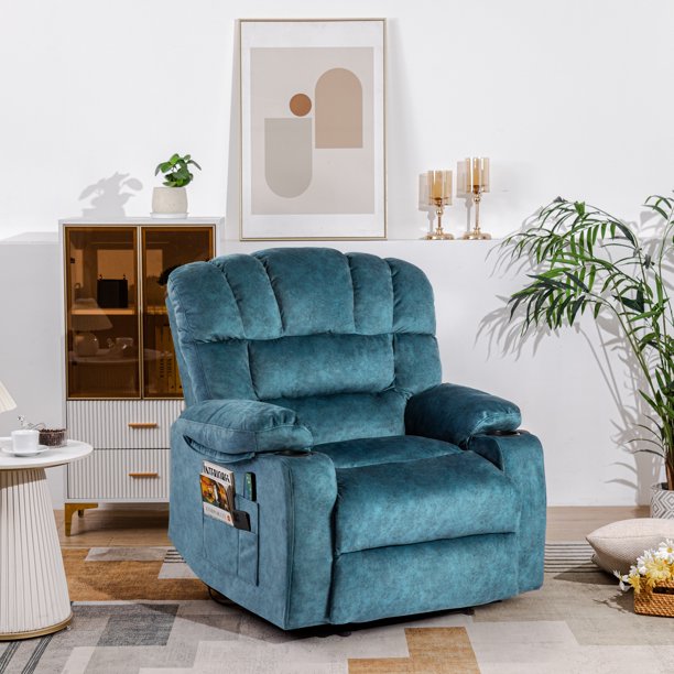 COLERLINE 41" Wide Modern Design Velvet Upholstered Manual Recliner with Heating and Massage