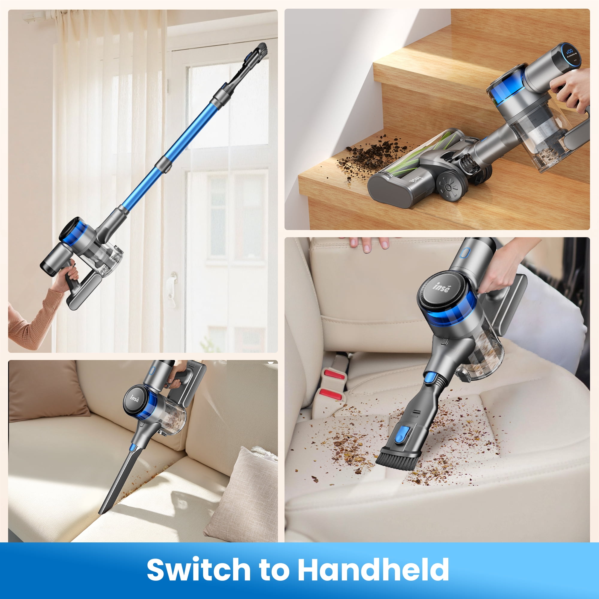 INSE Cordless Stick Vacuum for Carpet Wood Floor Pet Hair