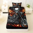 thumbnail image 3 of Castle Fairy Skull Motorcycle Twin Sheet Sets 3pcs for Adults, Flame Print Bedding for Bedroom, Black Red, 3 of 6