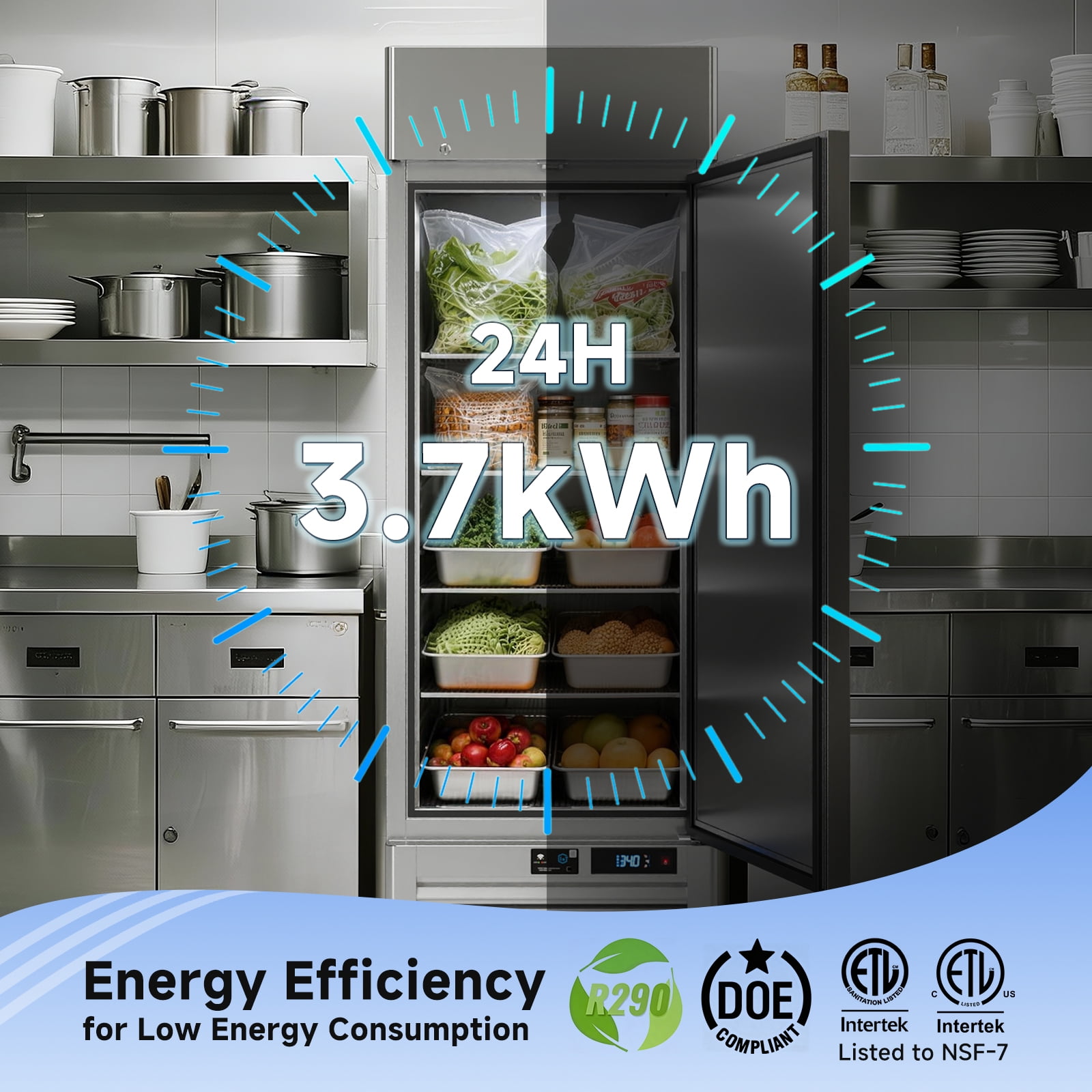 VEECOOL Commercial Refrigerators Upright WiFi Enabled, 27" One Section Solid Door Reach in Refrigerator with Right-Hinged Door, 23 cu.ft. Capacity, Stainless Steel, Fan Cooling, ETL&ETL Sanitation
