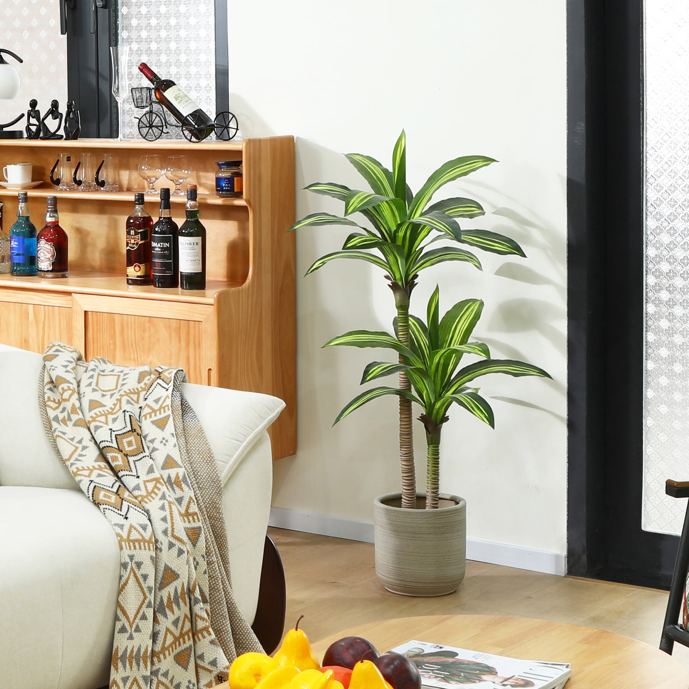 DR.Planzen Artificial Plants, 4ft Fake Dracaena Tree in Black Plastic Pot, Faux Plants Indoor Outdoor Decor, Silk Plants for Home Decor Office Porch Patio Perfect Housewarming Gift