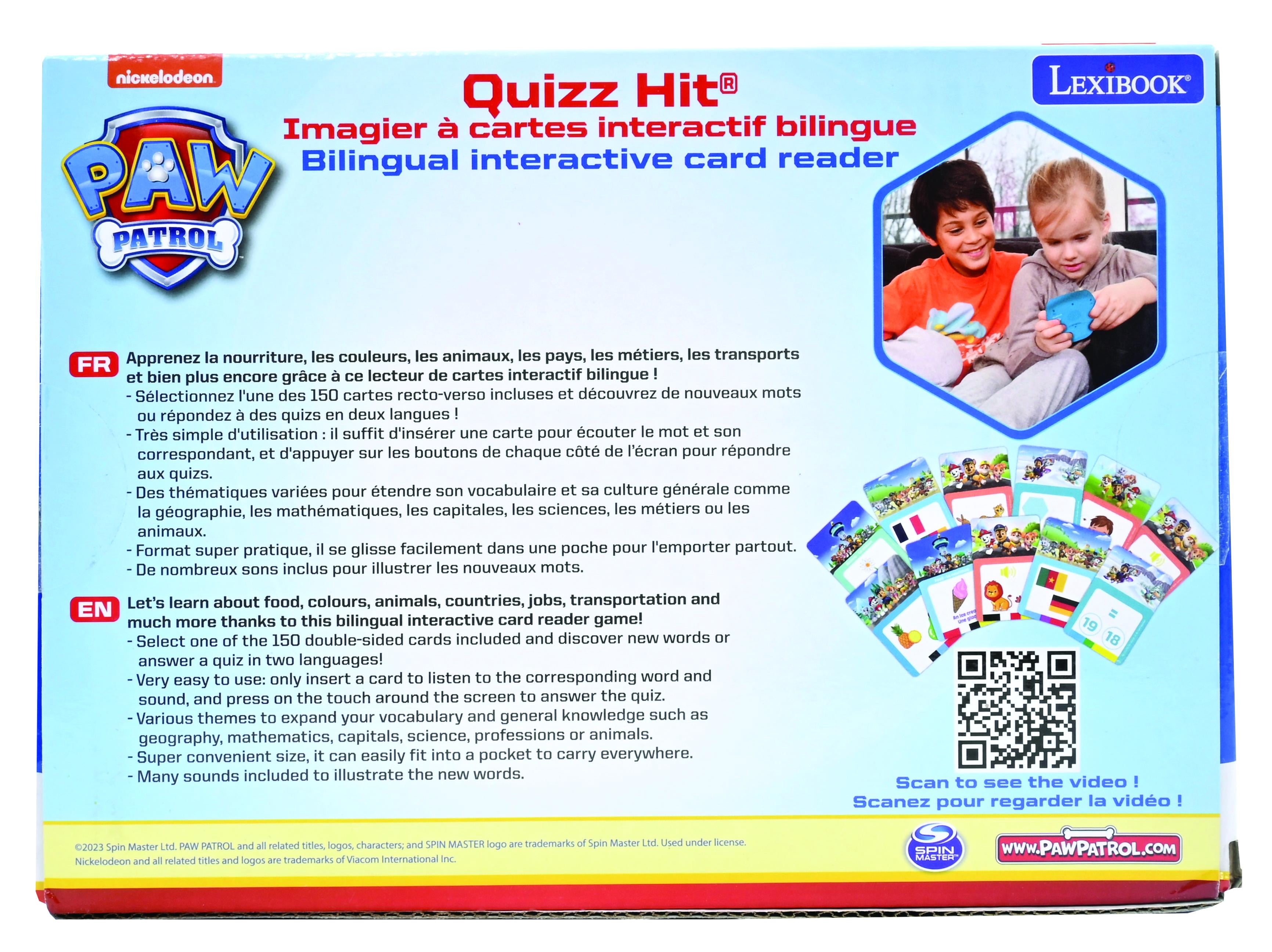 Lexibook Paw Patrol, Bilingual Interactive Card Reader, Audio Toy to Learn English and Spanish, 150 Double-sided Educational Cards, Educational Quiz & Flashcard Machine, Blue/red