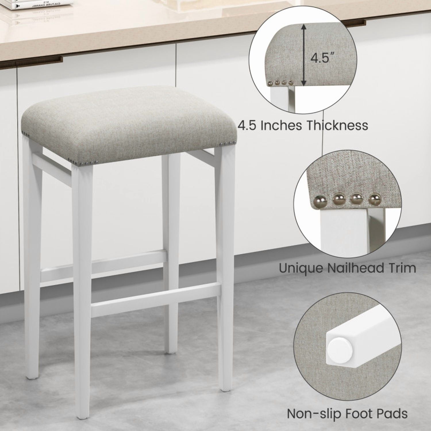Demi Bonn 29.5" 2 Pieces Backless Barstools with Padded Seat CushionsModern Dining Chair, Gray