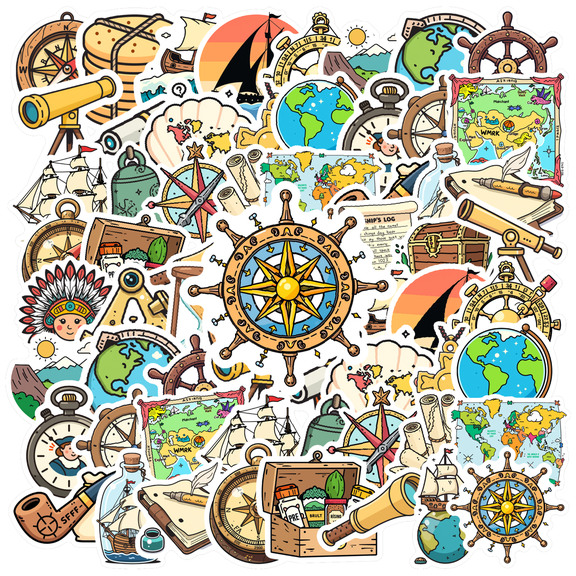 Vintage Nautical Stickers Children Stickers Adventure PVC Sticker for Laptops Suitcase Phone