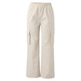 thumbnail image 4 of Petite Cargo Pants For Women High Waisted Trendy Lightweight Joggers Elastic Straight Leg with Pocket Casual Baggy Pants Beige XL, 4 of 5