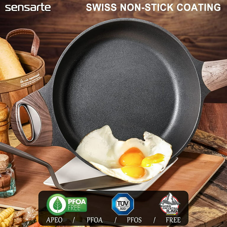 SENSARTE Nonstick Frying Pan Skillet with Glass Lid, Swiss Granite Coating  Omelette Pan with Cover, Healthy Cookware Chef's Pan with Top, PFOA Free