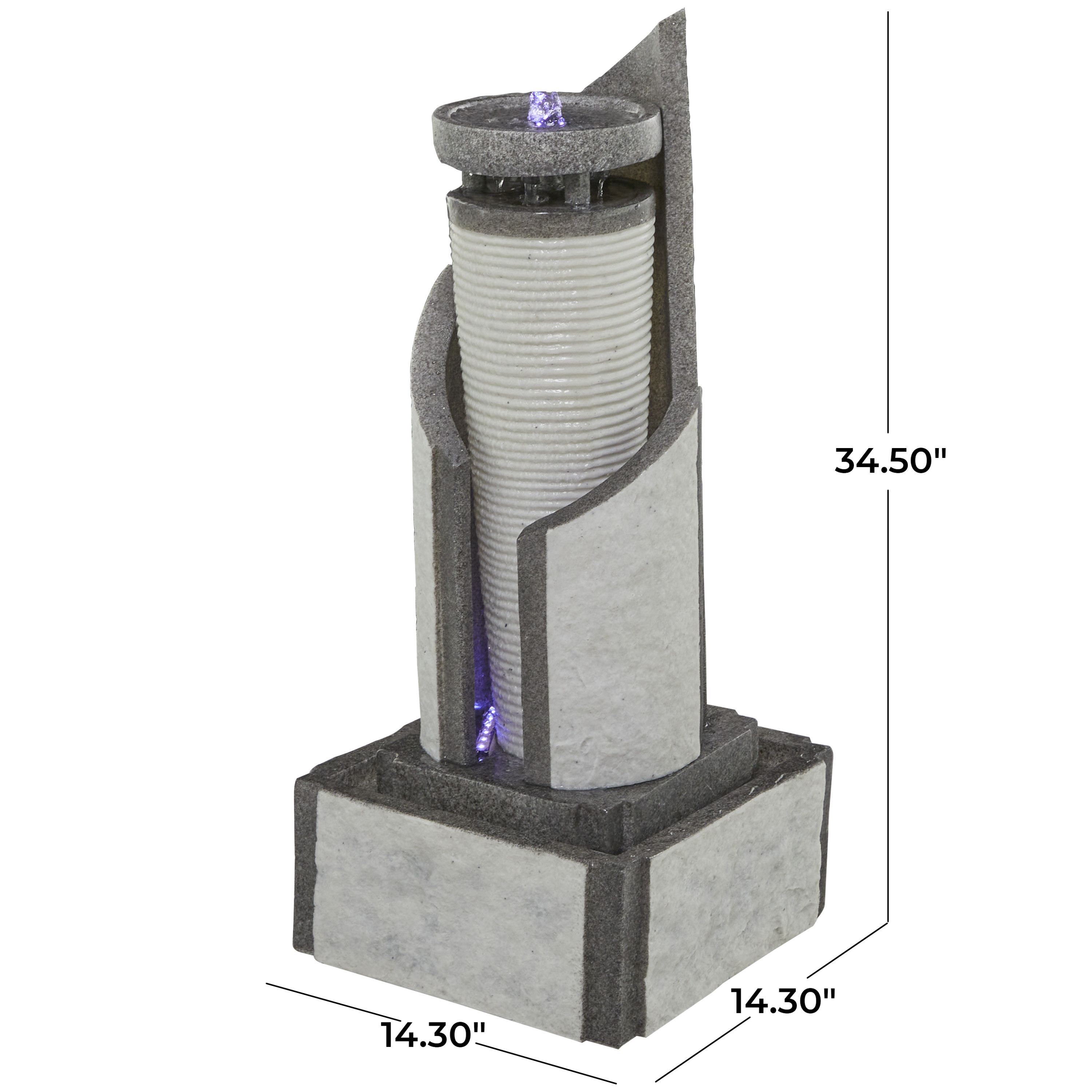 DecMode Light Gray Geometric 2 Tier Fountain Indoor Outdoor Decor with LED Light